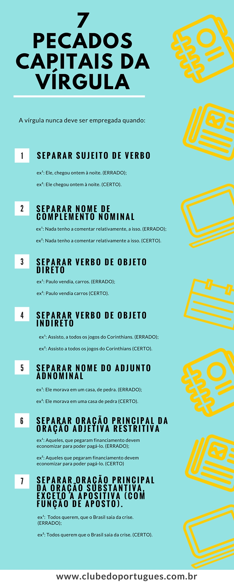 Confira 7 casos em que a vírgula não deve ser utilizada