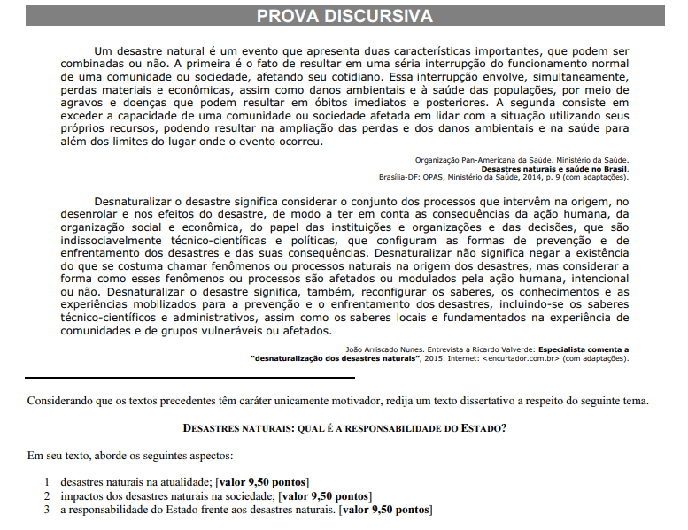 Exemplo de prova discursiva do Cebraspe (Cespe)