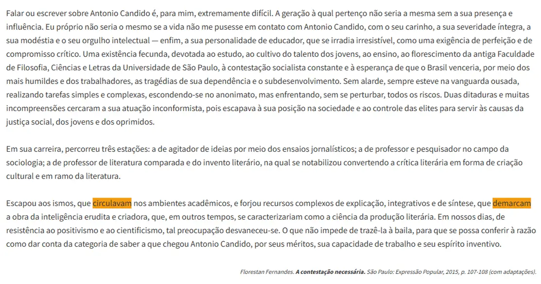 Texto da questão sobre sujeitos correferentes do Cebraspe (Cespe)