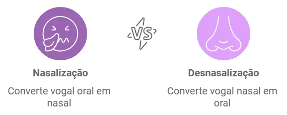 Entenda a diferença entre os processos fonológicos de nasalização e desnasalização.