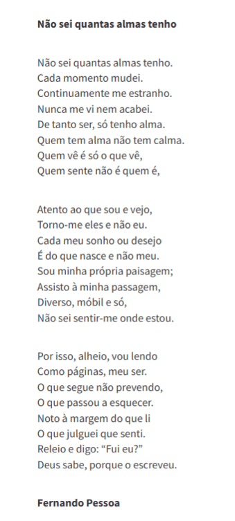 Texto de questão sobre o Eu Lírico