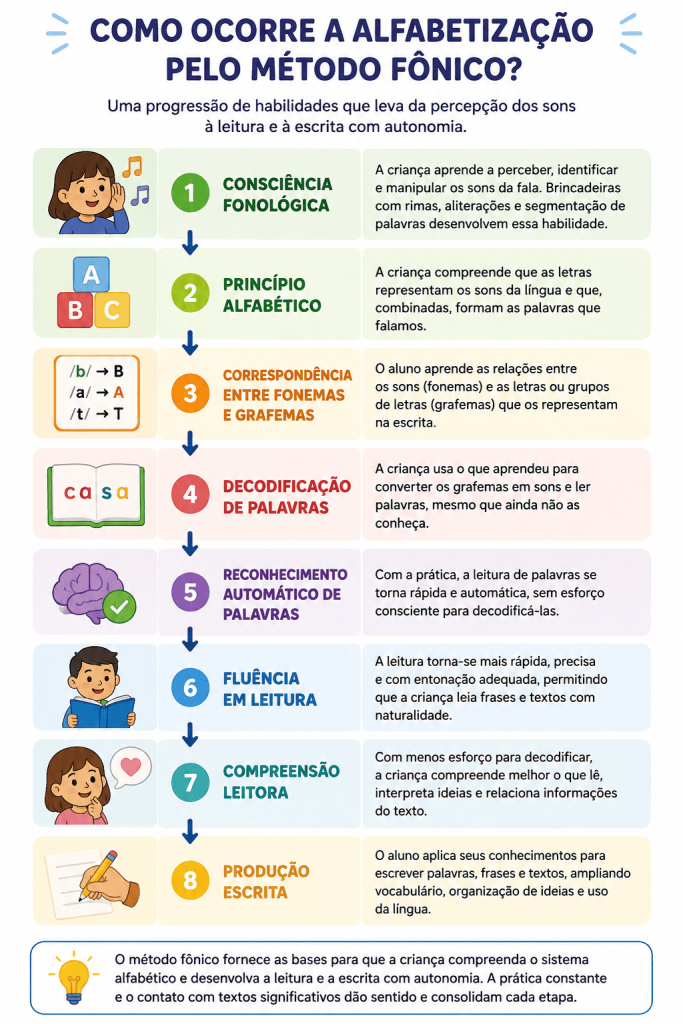 Fluxograma de como implementar o método fônico.