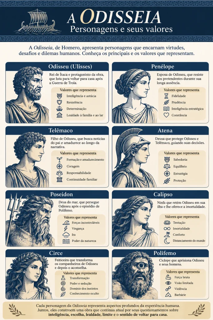Valores dos principais personagens da Odisseia.